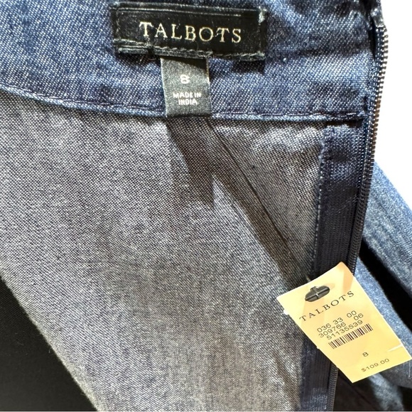 NWT Talbots Denim Dress Size 8 Back Zip Bow Cuff 3/4 Sleeve Jewel Neck - Picture 7 of 8